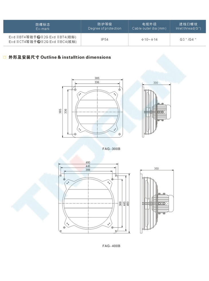 FAG系列防爆排風(fēng)扇(IIB、IIC)