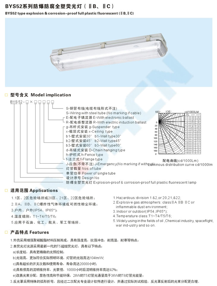 BYS52系列防爆防腐全塑熒光燈(IIB、IIC)