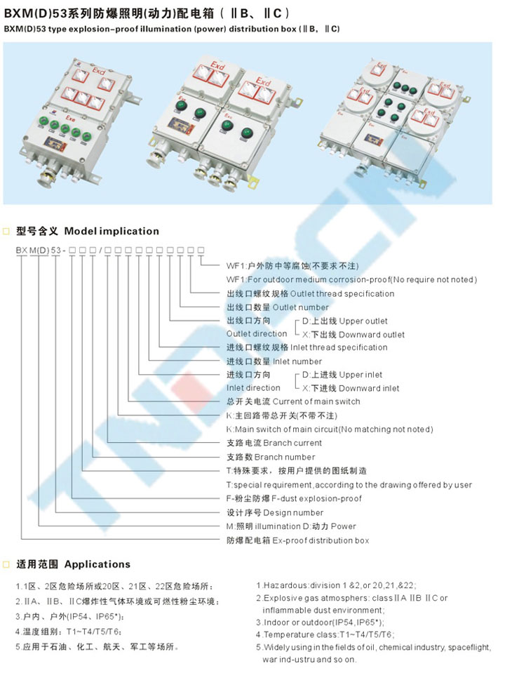 BXM(D)53系列防爆照明(動(dòng)力)配電箱(IIB、IIC)