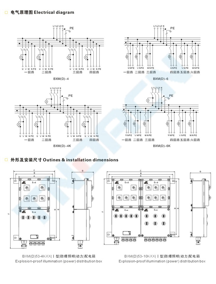 BXM(D)53系列防爆照明(動(dòng)力)配電箱(IIB、IIC)