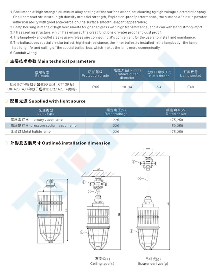 ccd92系列隔爆型防爆燈(IIC)