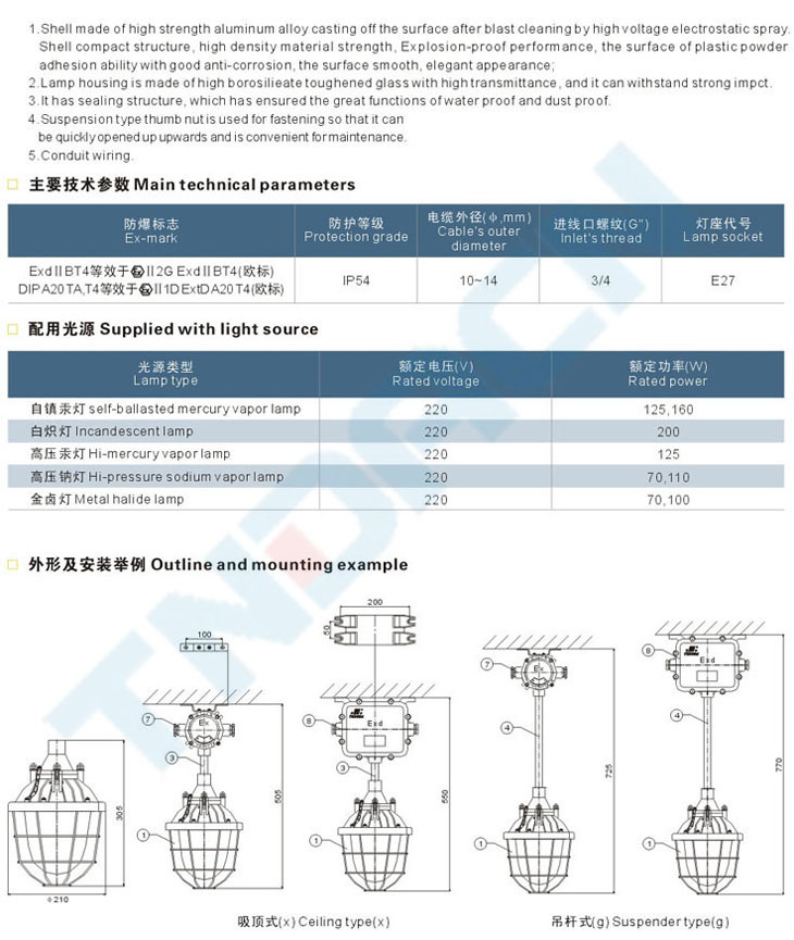 BAD51系列隔爆型防爆燈(大型)(IIB)