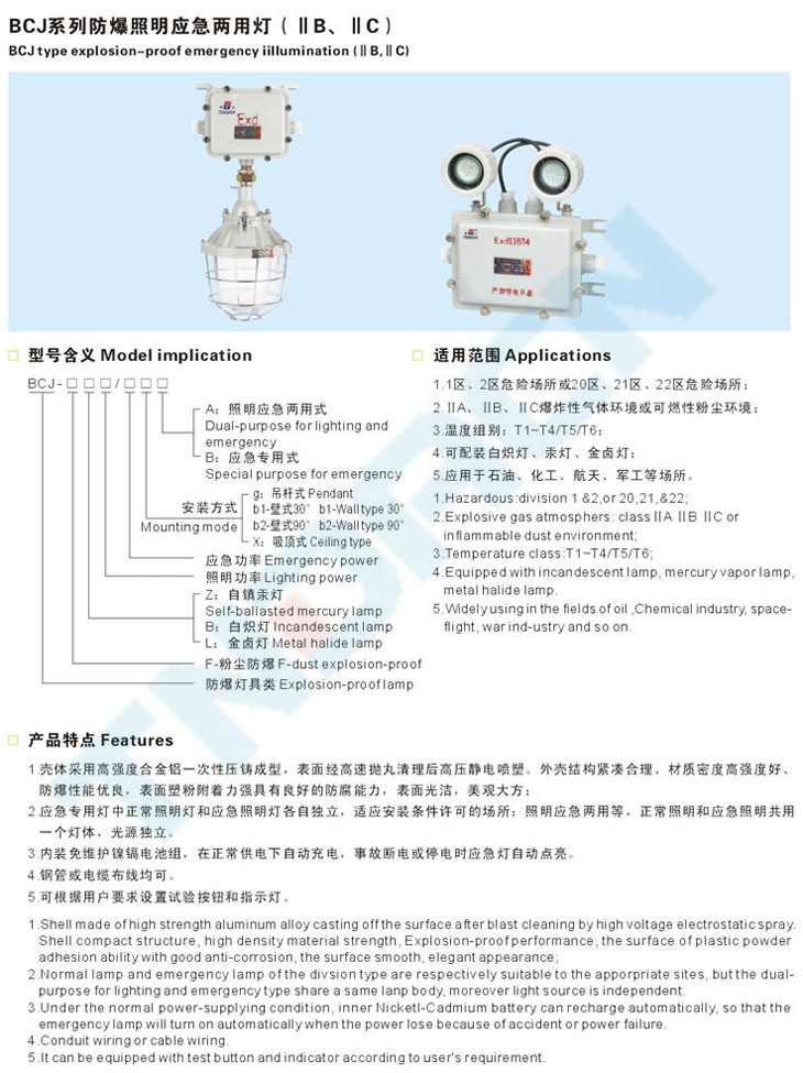 BCJ系列防爆照明應(yīng)急兩用燈(IIB、IIC)