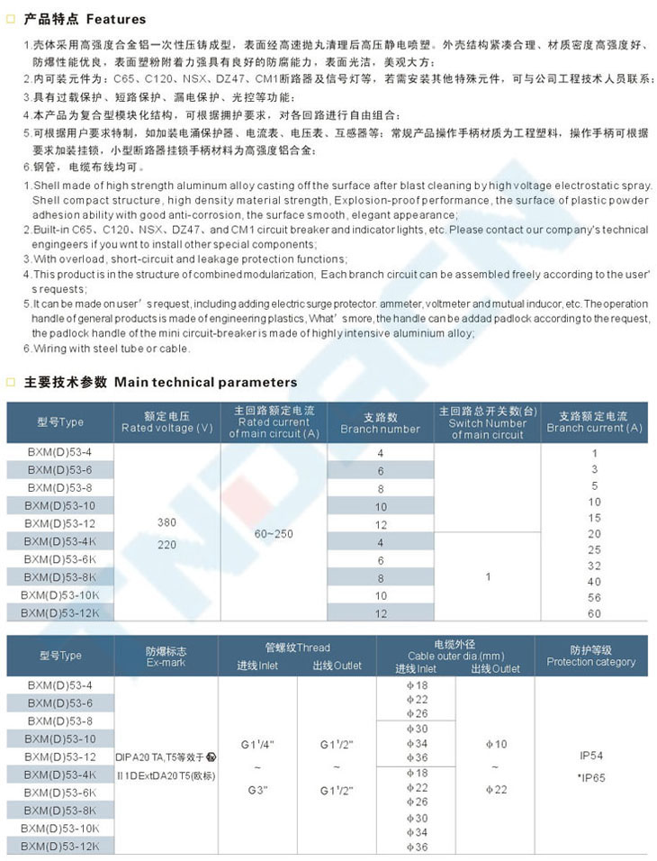 BXM(D)53-F系列粉塵防爆照明(動(dòng)力)配電箱(DIP)