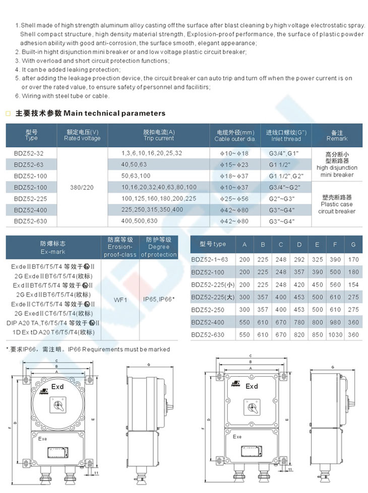 BDZ52系列防爆斷路器(IIB、IIC)