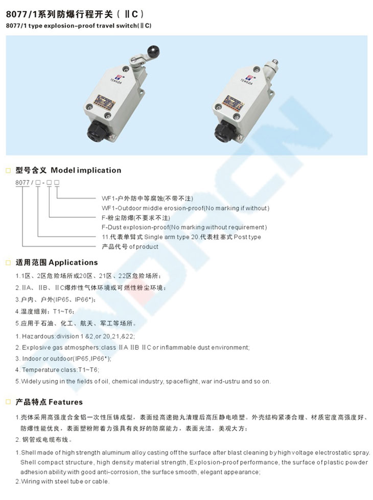 8077/1系列防爆行程開關(guān)(IIC)